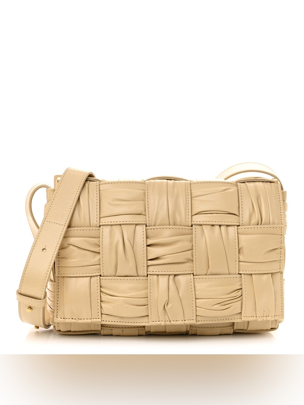 Bottega Veneta Foulard Cassette Bag Woven Leather Crossbody Bag in Beige
